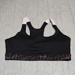 ZYIA Black Sports Bra with Light Pink Straps & Metallic Band